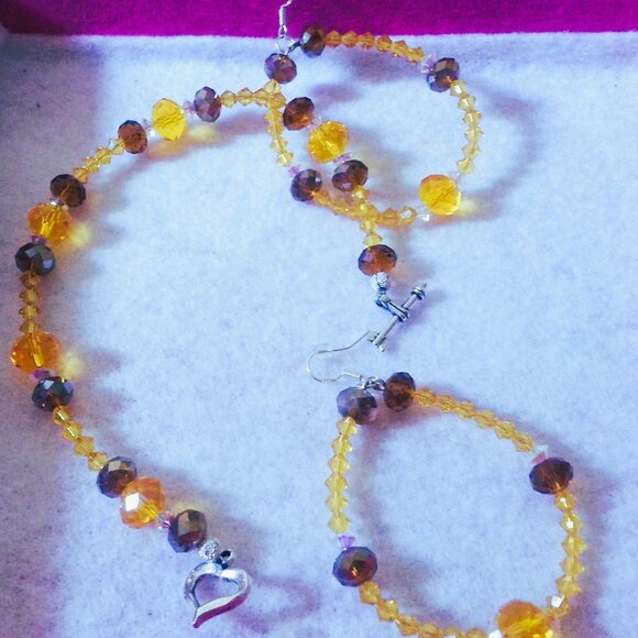 Swarovski Crystal Hand-Made Chocolate Orange Yellow Earring Bracelet set - Picture 11 of 11
